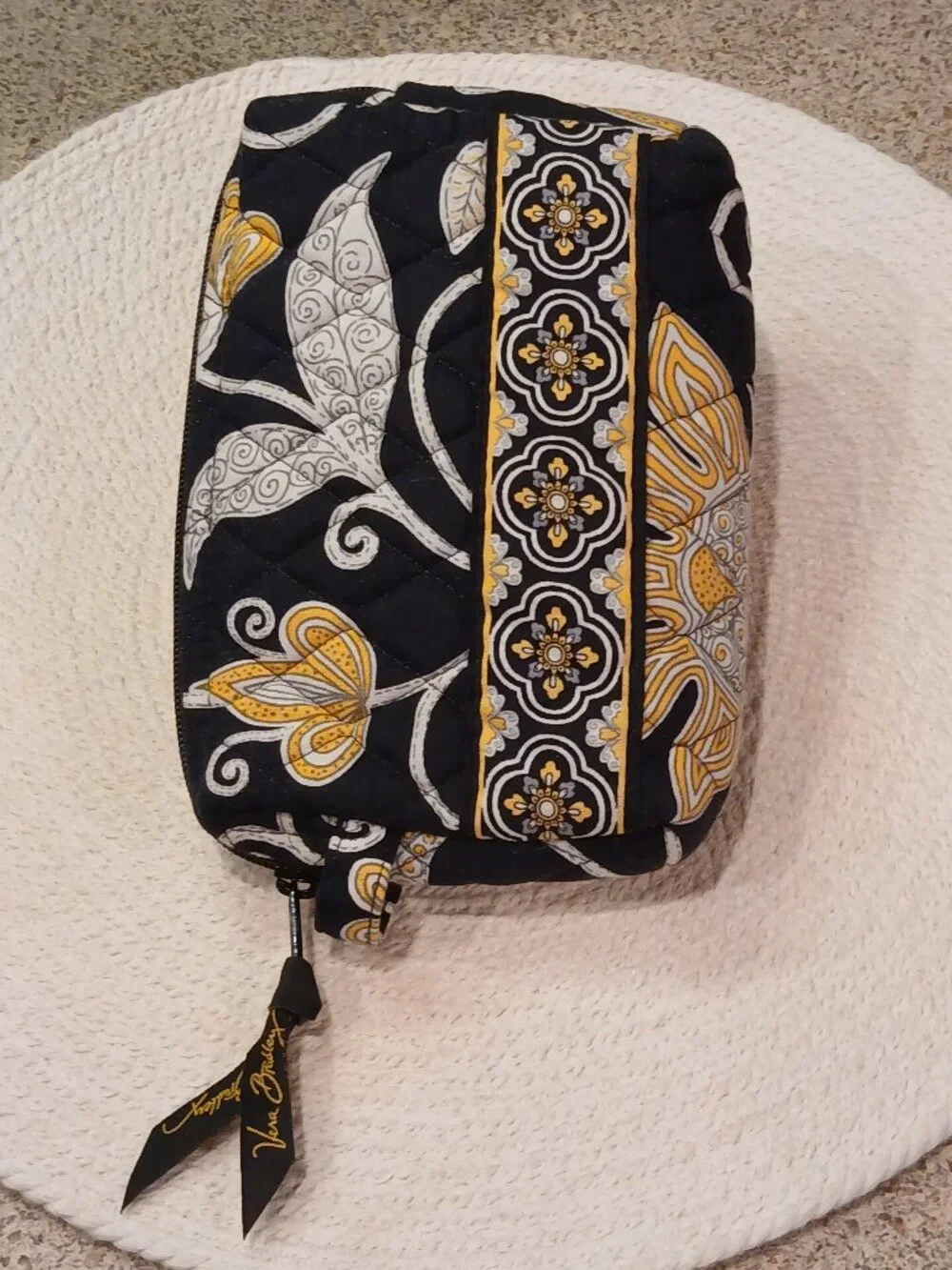 Vintage Vera Bradley Betsy Black Yellow Bird Floral Pattern Pouch